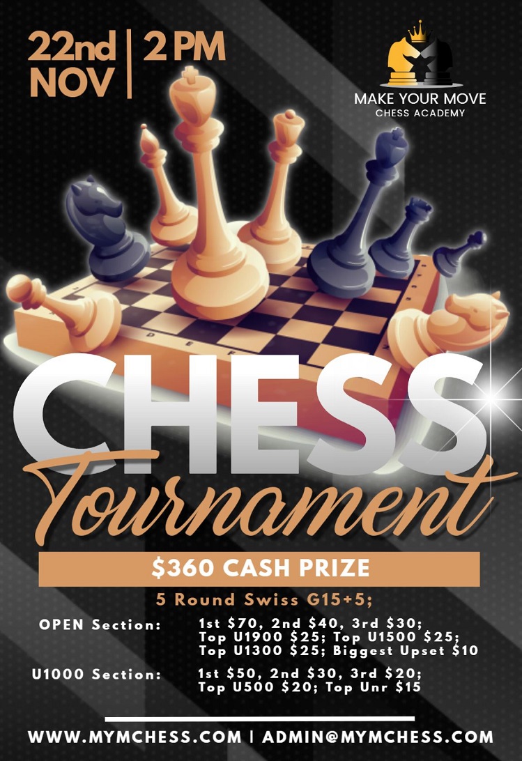 Chess Tournament with cash prize in Paramus! Friday, Nov 17th